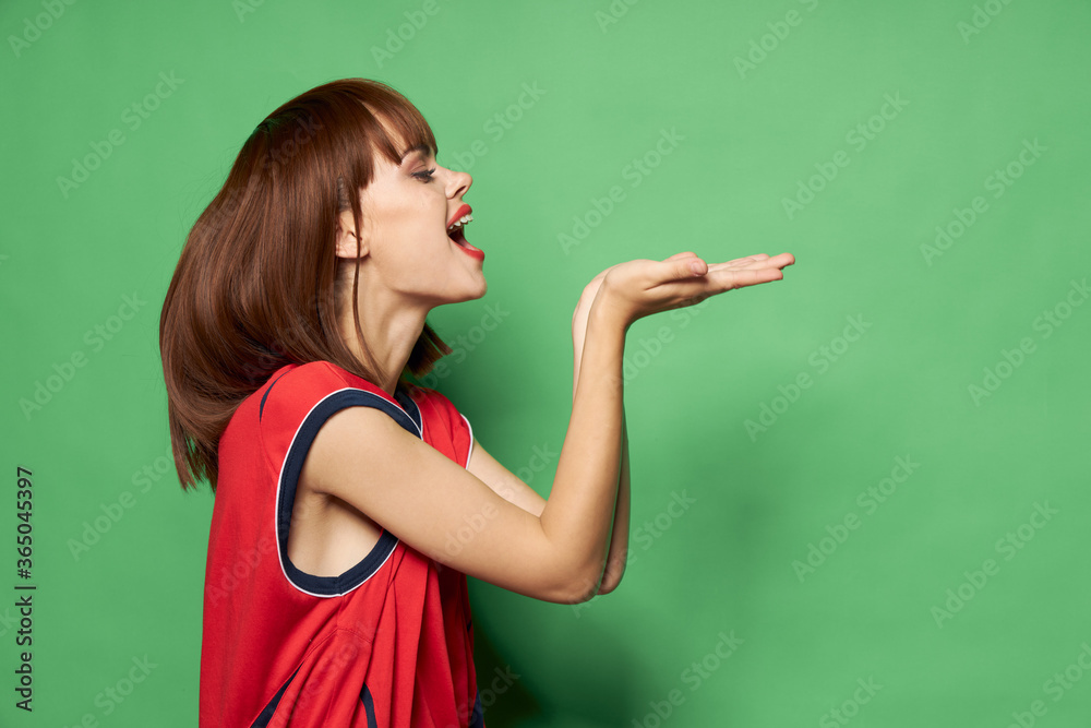 Woman on isolated background girl with open mouth Woman on isolated background girl with open mouth