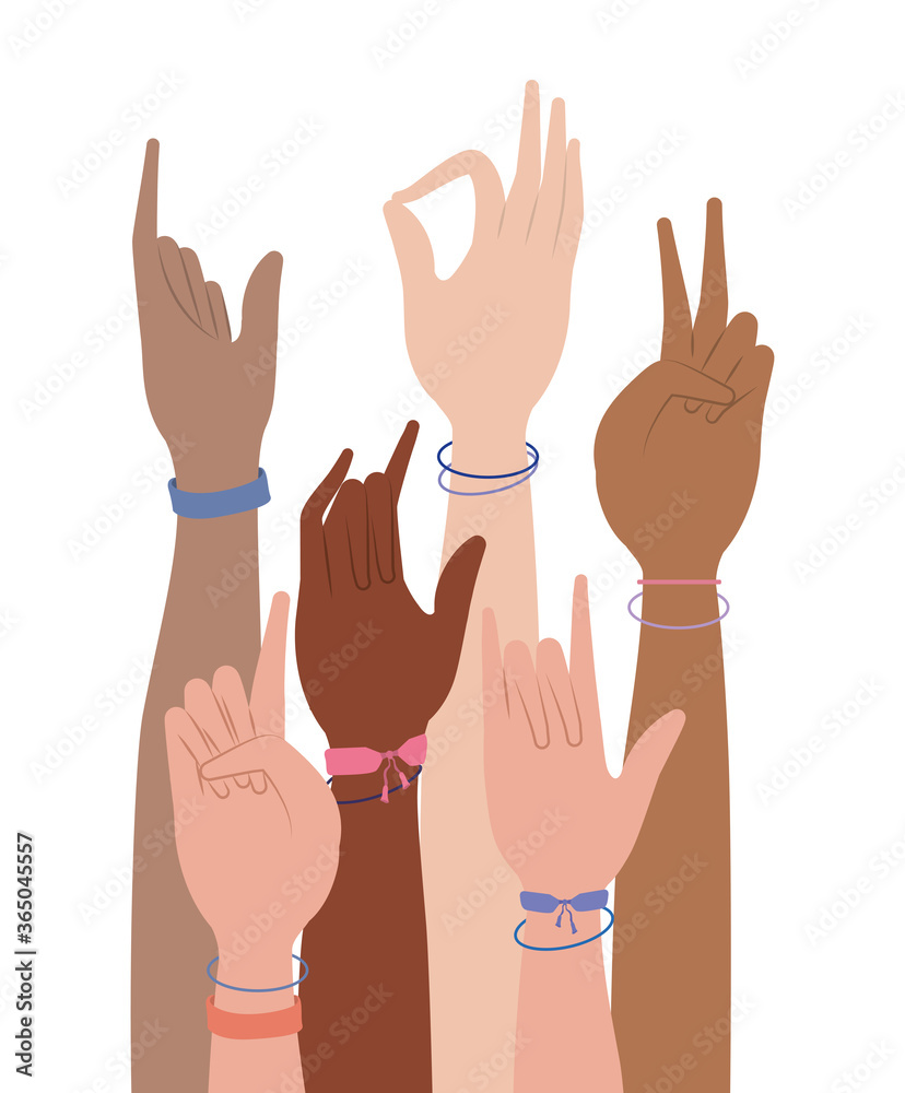 Obraz premium signs hands with wristbands design of People arm finger person learn communication healthcare theme Vector illustration
