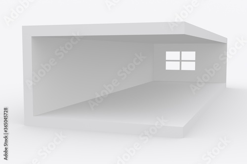 empty white room with windows Pedestal of Platform display with modern stand podium on white room background. 
3D rendering photo