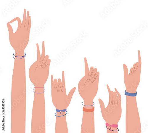 signs hands with wristbands design of People arm finger person learn communication healthcare theme Vector illustration