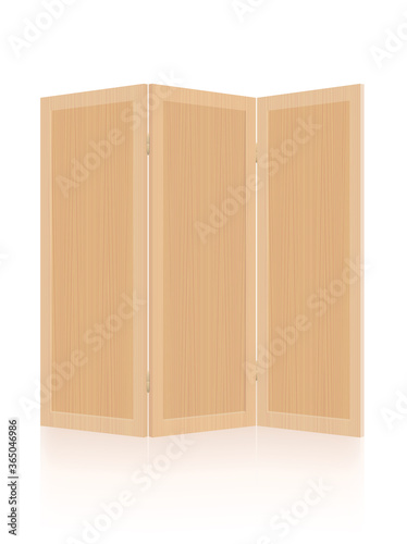 Wooden room divider, folding screen, partition - foldable, mobile, modern three-part interior furniture. Isolated vector illustration on white background.
