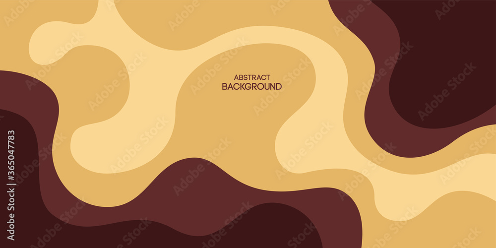 Abstract background, poster, banner. Composition of amorphous forms, liquid brown and yellow shapes, lines. Vector color illustration in flat style.