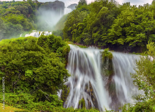 A long exposure view of the lower Roman waterfalls at Marmore  Umbria  Italy in summer