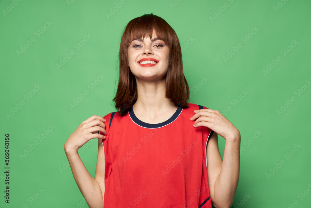 woman in a sports shirt proud of for a football team woman in a sports shirt proud of for a football team