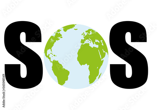 Cartel de señal de SOS con el planeta tierra.