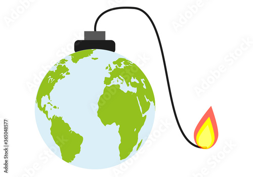 Planeta tierra en forma de bomba encendida.
