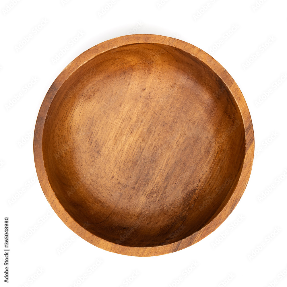 Empty wooden bowls isolated on white background. Wood bowl top view.  Collection. Stock Photo | Adobe Stock