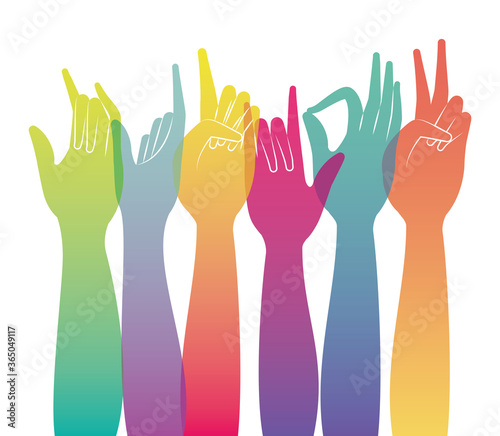 signs with multicolored and grandient hands design of People arm finger person learn communication healthcare theme Vector illustration