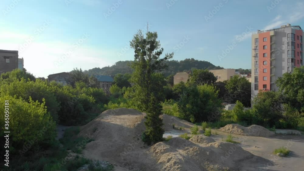 TV tower cityscape hill forest green trees temples rises drone up camera movement TV tower cityscape hill forest green trees temples rises drone up camera movement