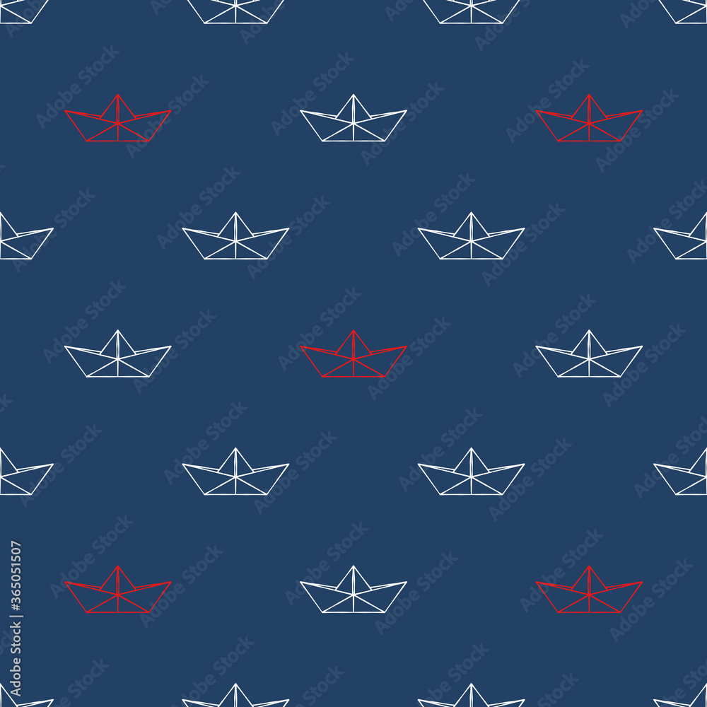 Paper boat vector set isolated on blue background. Seamless pattern illustration Paper boat vector set isolated on blue background. Seamless pattern illustration