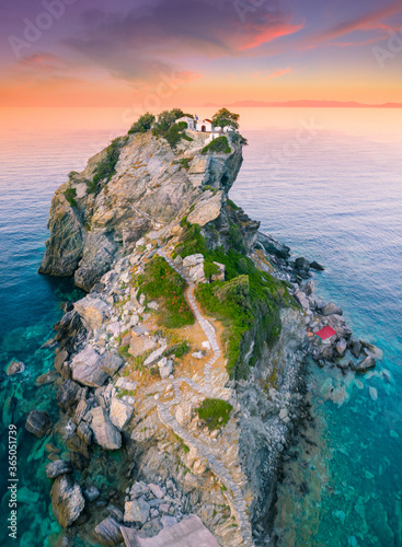 Fotografie Aerial view of the famous small church Agios Ioannis