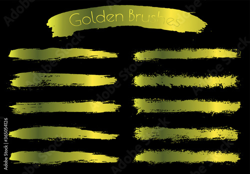 Set of grunge golden brushes.