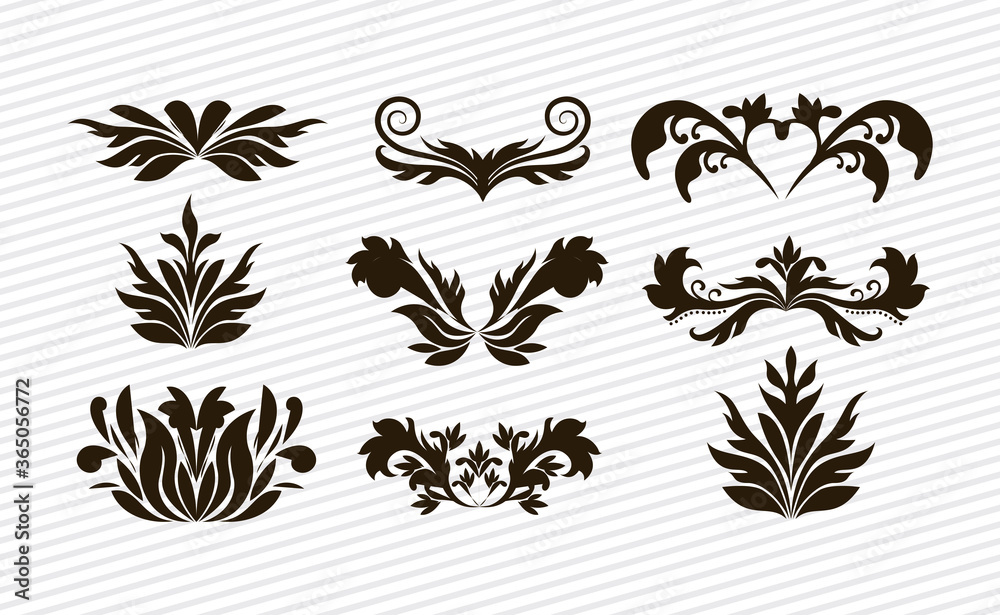 Silhouette decorative leaves elements set design of Ornament and best quality product theme Vector illustration Silhouette decorative leaves elements set design of Ornament and best quality product theme Vector illustration