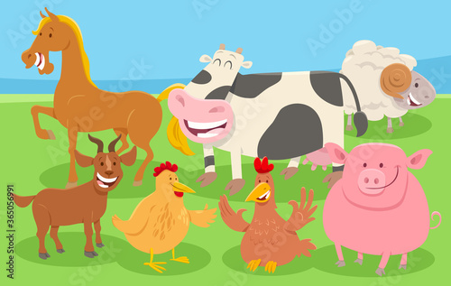 cartoon farm animals in the countryside