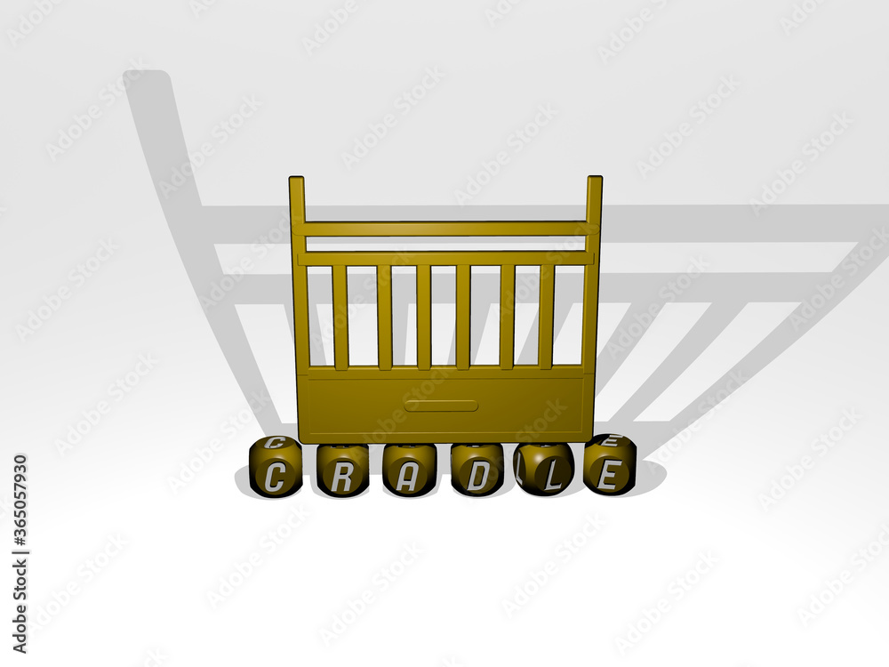 3D graphical image of CRADLE vertically along with text built by metallic cubic letters from the top perspective, excellent for the concept presentation and slideshows. baby and illustration 3D graphical image of CRADLE vertically along with text built by metallic cubic letters from the top perspective, excellent for the concept presentation and slideshows. baby and illustration