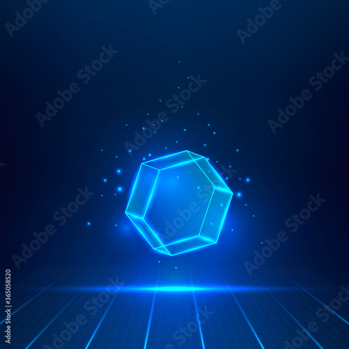 Blue glass hexagon. Geometric objects floating in the air. Vector illustration