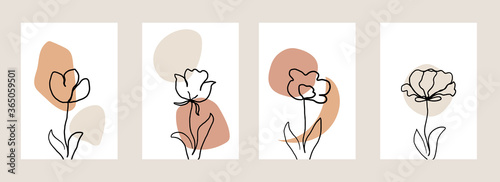 Line art flower set. One line drawing. Fancy line art. Trendy concept for the logo, card, banner, poster flyer, vector illustration.