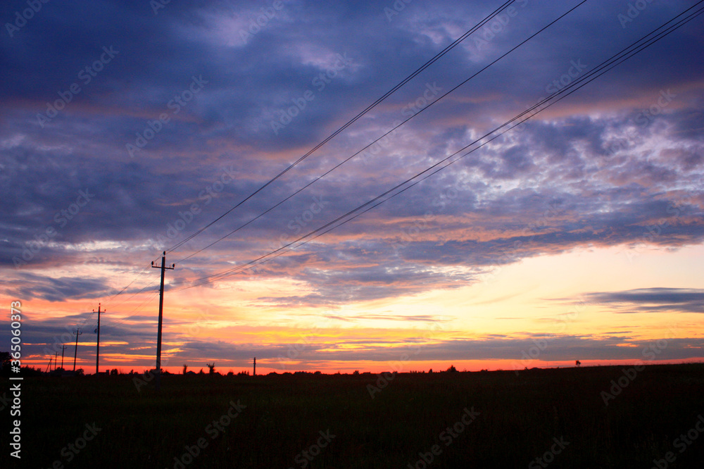 power lines at sunset