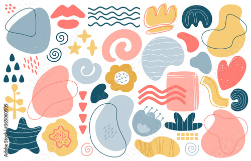 Abstract doodle elements. Trendy modern hand drawn textured shapes, creative contemporary aesthetic doodle elements vector illustration set. Texture graphic design, modern sketch