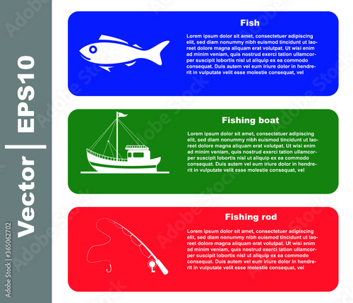 fish, fishing boat, fishing rod for websites and mobile applications. flat vector fishing concept.
