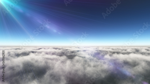 Above clouds sun ray  3d rendering