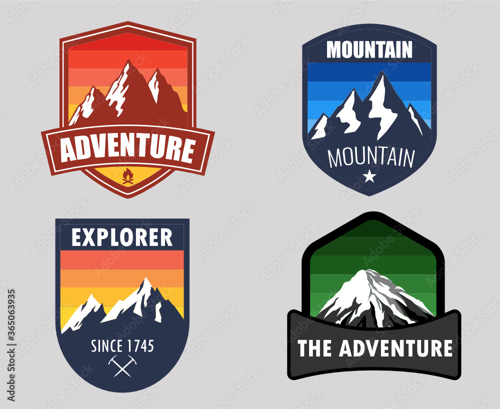 set of badges mountain trave, Camping outdoor adventure emblems, badges and logo vintage. 