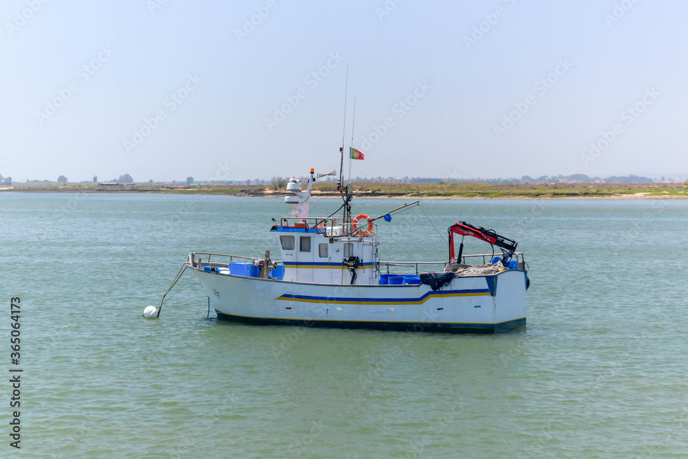 Traditional fishing boats on the Atlantic coast of Spain. Huelva, Andalusia.