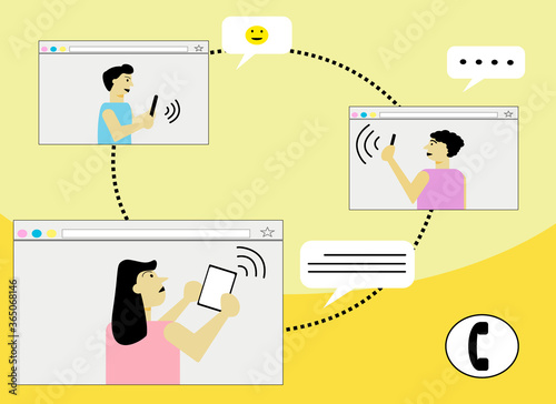  Modern communication, Online meeting on screen page, Flat vector illustration