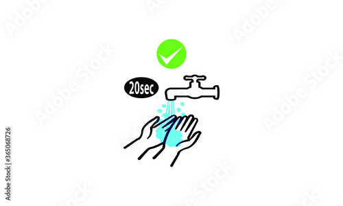 hand washing with soap and water icon on white background. anti-bacteria flat style logo. wash your hands 20 second vector for your web site design, clean hands symbol. handwashing sign