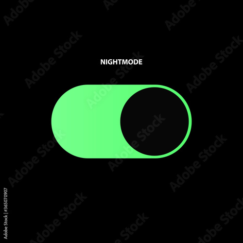 Night Mode Green Switch Button. Dark Theme Slider Button. UI. Vector Illustration On Black Background