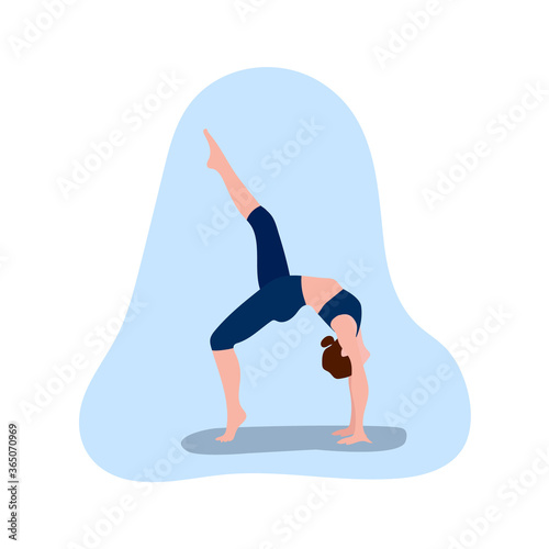 Woman in yoga position. The idea of an active and healthy lifestyle, the concept of time management. Workout for a flexible body. Vector flat illustration. Design for website design, guide, flyers