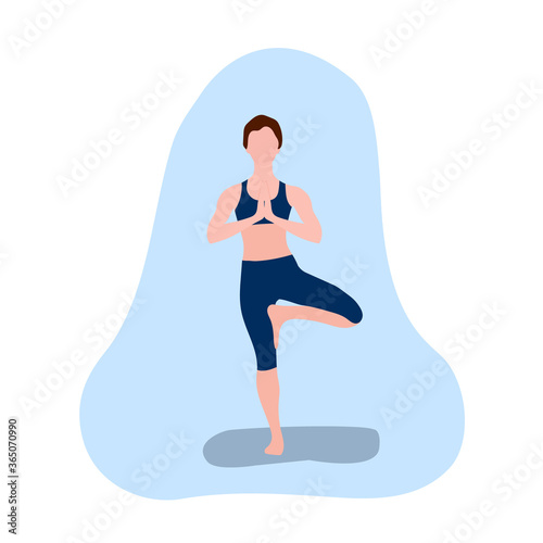 Woman in yoga position. The idea of an active and healthy lifestyle, the concept of time management. Workout for a flexible body. Vector flat illustration. Design for website design, guide, flyers