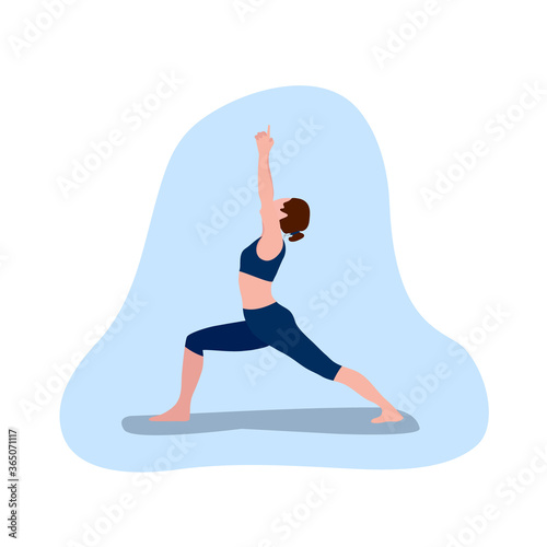 Woman in yoga position. The idea of an active and healthy lifestyle, the concept of time management. Workout for a flexible body. Vector flat illustration. Design for website design, guide, flyers