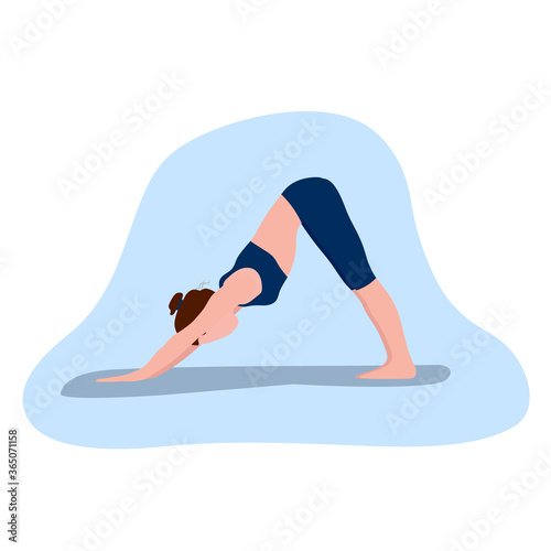 Woman in yoga position. The idea of an active and healthy lifestyle, the concept of time management. Workout for a flexible body. Vector flat illustration. Design for website design, guide, flyers