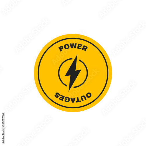 Power outages label. Badge with lightning bolt. Logo design. Vector illustration