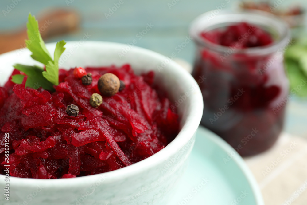 Delicious pickled beets in bowl, closeup view Delicious pickled beets in bowl, closeup view