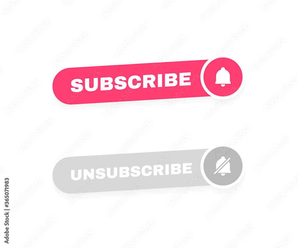 Subscribe and unsubscribe geometric button label for videos channel with ball. Modern vector illustration Subscribe and unsubscribe geometric button label for videos channel with ball. Modern vector illustration