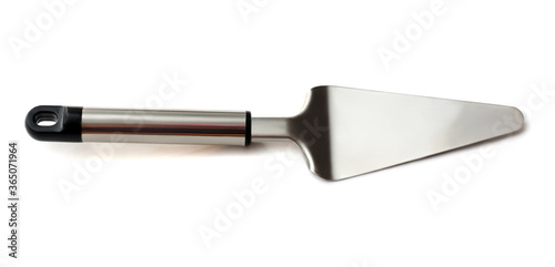 Kitchen utensil ( metallic spatula ) isolated on white.Nobody