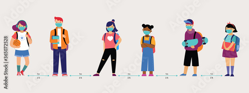 Back to school background, diversity concept for children - schoolboys and schoolgirls of different ethnicities standing together
