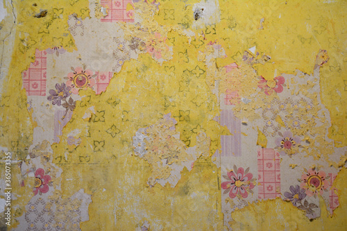 torn and worn out old wallpaper layers