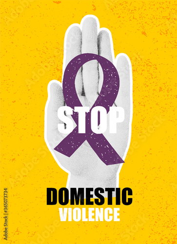 Domestic violence pop art banner on yellow background