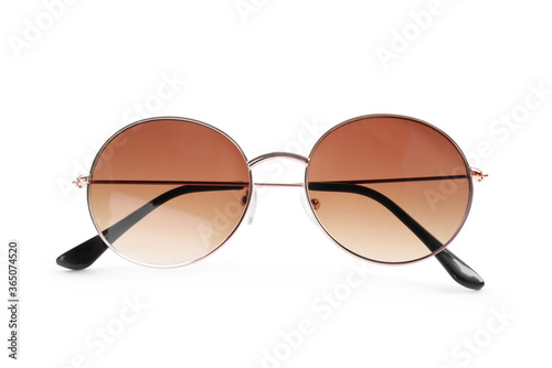 Stylish sunglasses isolated on white. Beach object