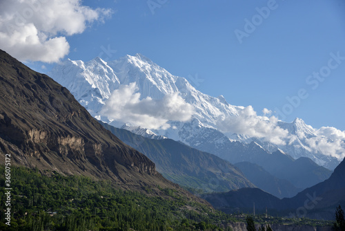 mountain range in Gilgit-Baltistan, Northern Area, Kashmir, Pakistan. beautiful meadow near the glaciers mountain range