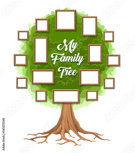Green family tree with picture frames