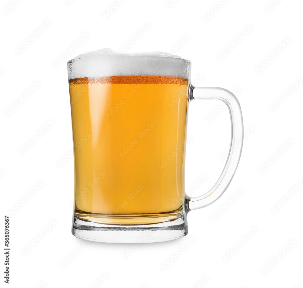 Glass mug with fresh beer isolated on white Glass mug with fresh beer isolated on white