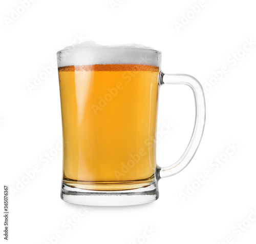 Glass mug with fresh beer isolated on white