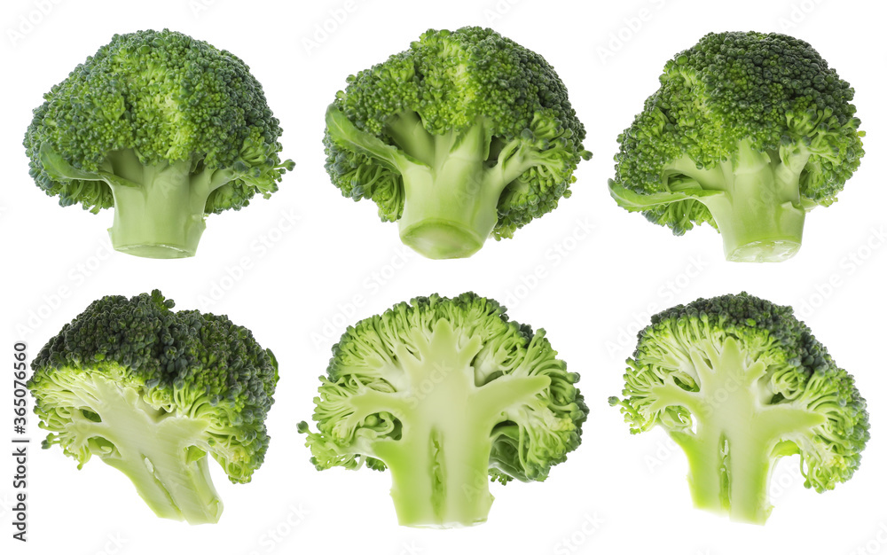 Fresh green broccoli flying on white background Fresh green broccoli flying on white background