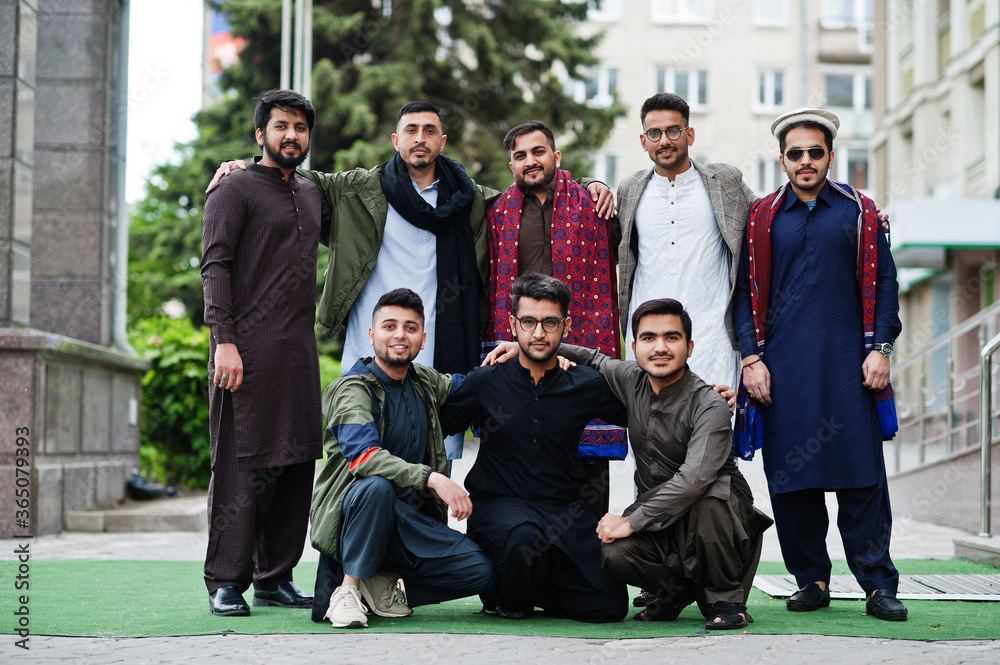 Fototapeta premium Group of pakistani man wearing traditional clothes salwar kameez or kurta.