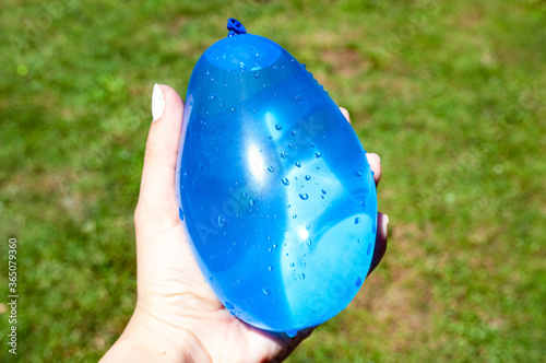 Blue water balloon, kid's summer game