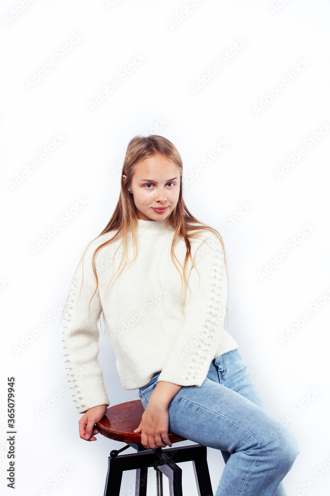 young pretty teenage hipster girl posing emotional happy smiling on white background, lifestyle people concept young pretty teenage hipster girl posing emotional happy smiling on white background, lifestyle people concept